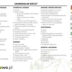 Lista rzeczy na wyjazd za granicę: dokumenty, kosmetyki, leki, elektronika, ubrania i jedzenie. Dodatkowo w góry: ciepła kurtka, buty trekkingowe, raczki.