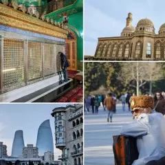 Baku co zobaczyć: mauzoleum, meczet, Flame Towers i uliczny muzyk.
