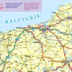 Mapa drogowa Pomorza Zachodniego z zaznaczonymi trasami rowerowymi Darłowo i okolic.