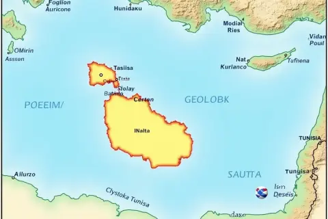 Mapa pokazuje, gdzie jest Malta, z zaznaczonymi wyspami i okolicznymi lądami.