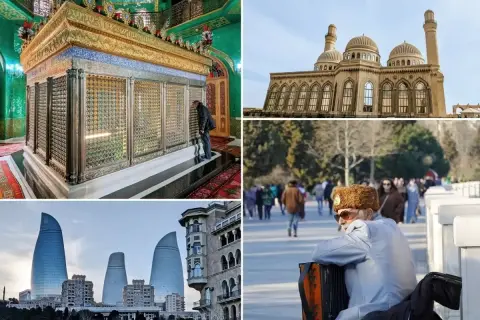 Baku co zobaczyć: mauzoleum, meczet, Flame Towers i uliczny muzyk.
