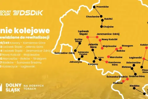 Mapa kolejowa Dolnego Śląska z liniami do rewitalizacji. Odkryj ciekawe miejsca Dolny Śląsk i zaplanuj podróż!