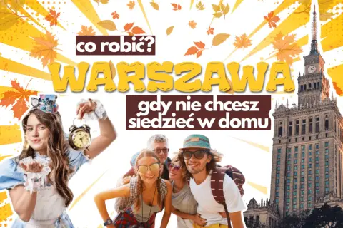 Co można robić w Warszawie? Młodzi ludzie cieszą się jesienią, a w tle Pałac Kultury.