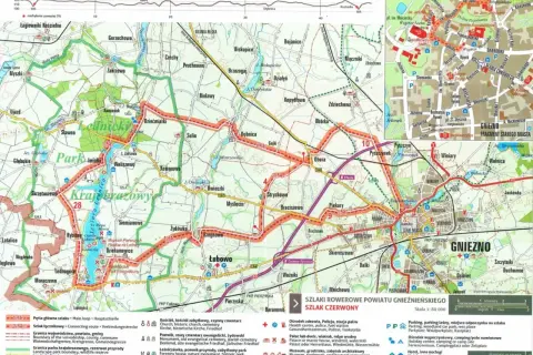 Czerwony szlak rowerowy wokół Gniezna. Odkryj malownicze **trasy rowerowe Gniezno** i okolice, pełne zabytków i przyrody.