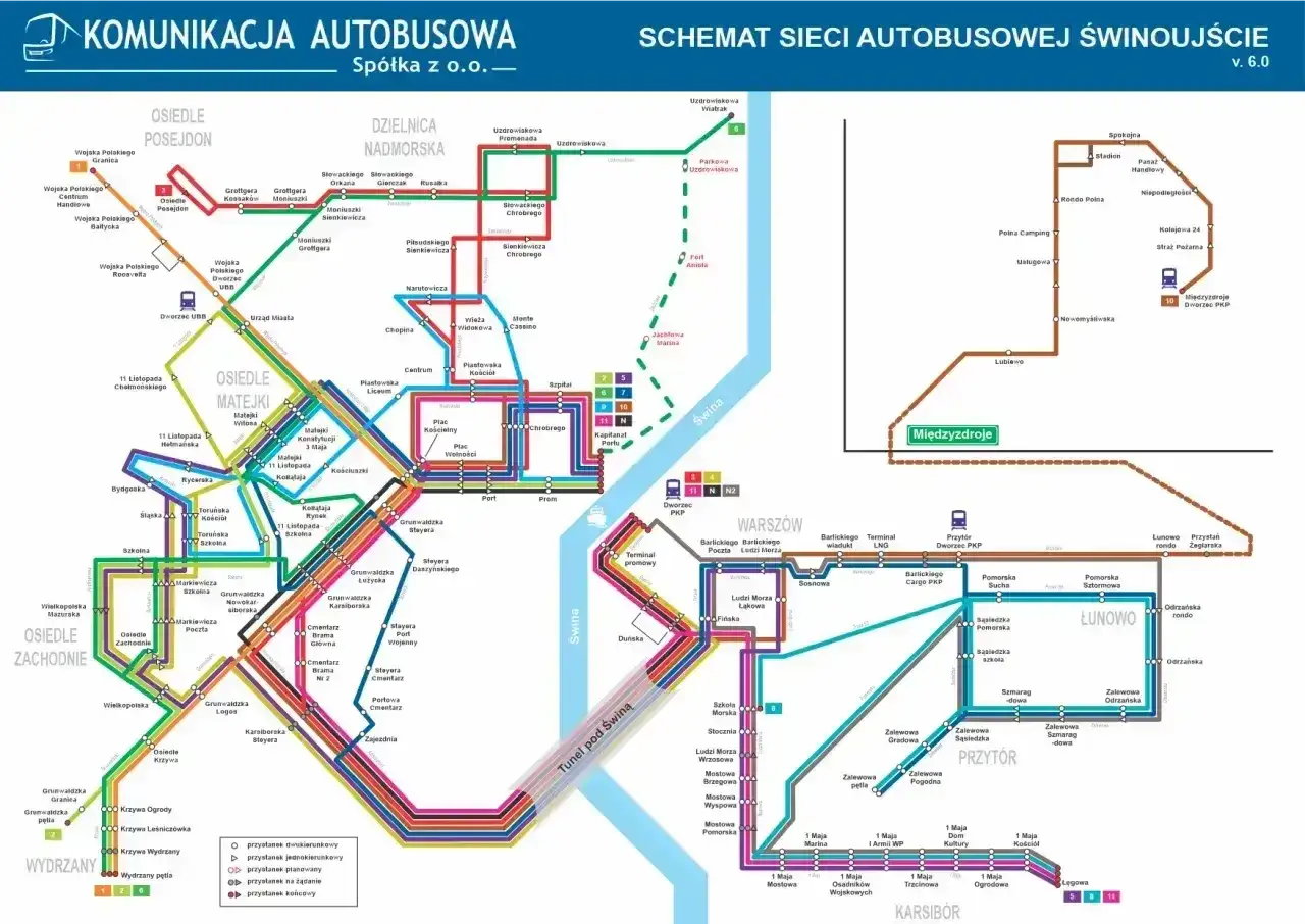 Schemat sieci autobusowej Świnoujście. Zobacz, co to jest marszruta i jak poruszać się po mieście.