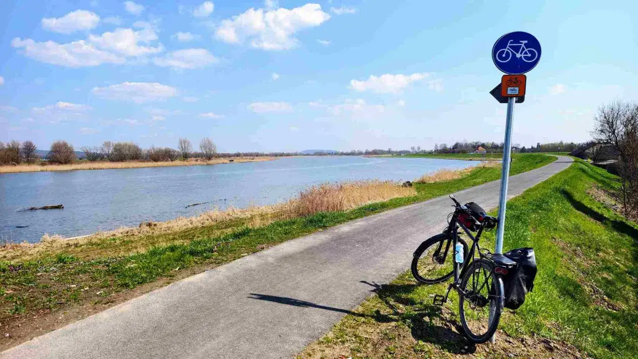 Rower czeka na przygodę wzdłuż malowniczej wiślanej trasy rowerowej Kraków. Słoneczny dzień zaprasza do odkrywania piękna natury.
