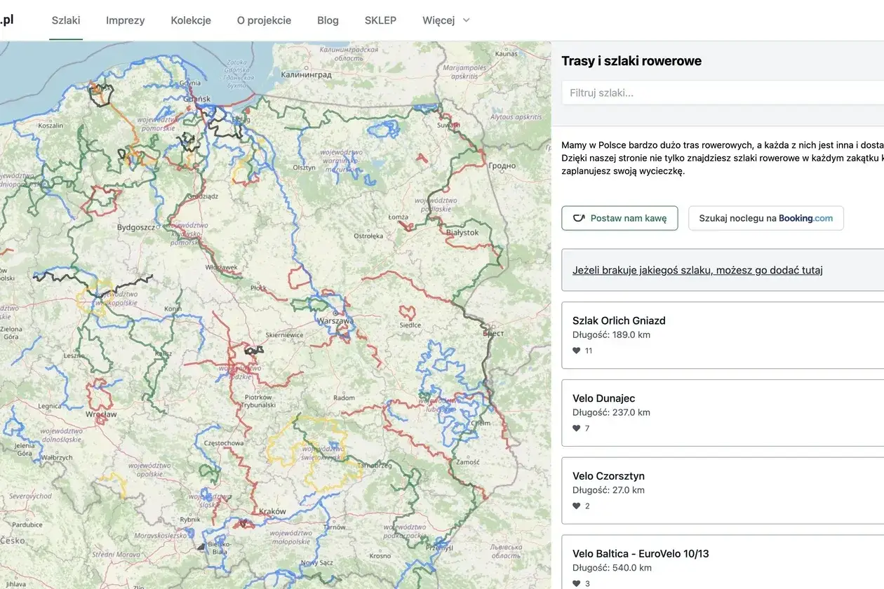 Mapa Polski z zaznaczonymi trasami rowerowymi. Odkryj velo Polska i zaplanuj swoją podróż!